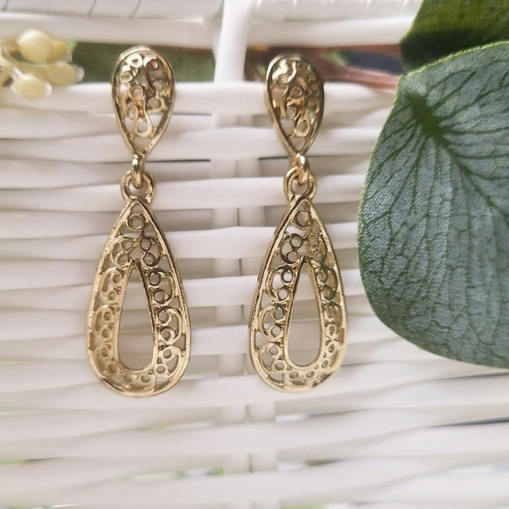 Vintage Worked Metal Double Tier Classic Earrings